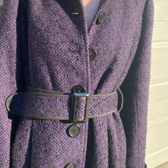 Y2K Candies Classic Textured Purple & Black Belted Pea Coat Size Medium - Picture 5 of 9